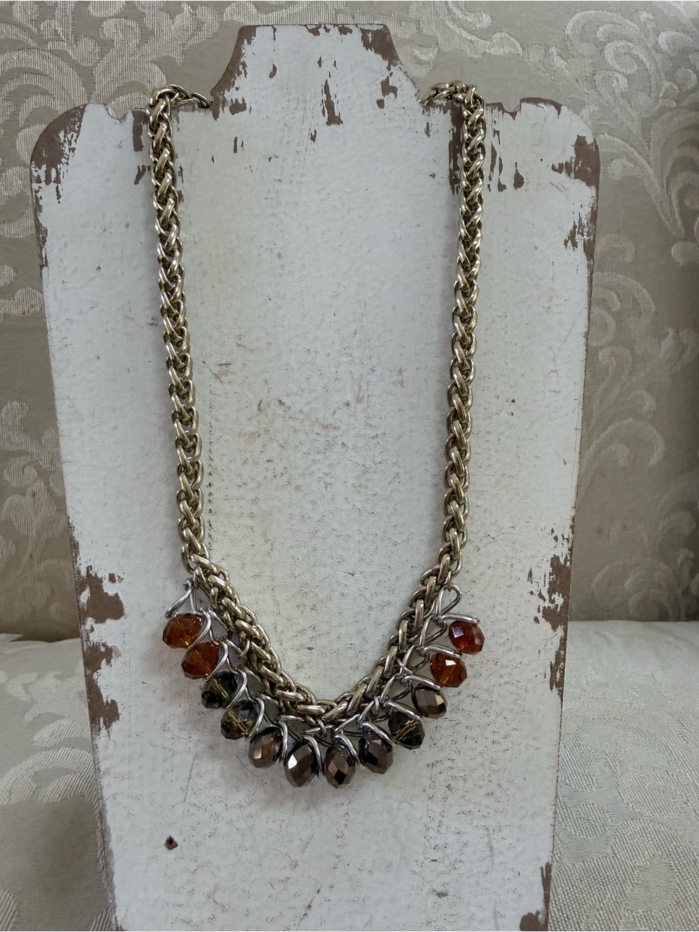 Jessica Simpson Gold Tone Chain Link Necklace with Amber & Topaz Crystal Drops